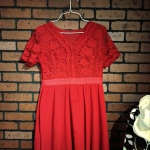 Vintage Red Lace Top Dress L